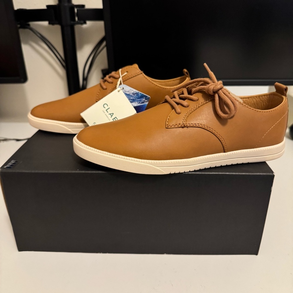 Clae ELLINGTON Cashew Brown Leather Shoes Size 7 EU 40 cm 25
